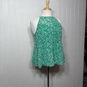 Monteau LA Size Large Green Floral Babydoll Tank Top Tiered Boho Summer